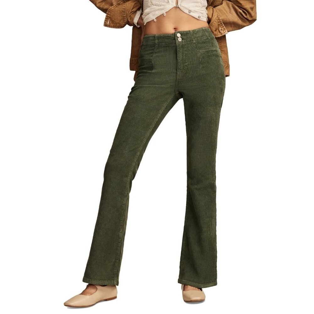 Lucky Brand Women Stevie High-Rise Corduroy Flare Pants Size 6 / 28 Green $109